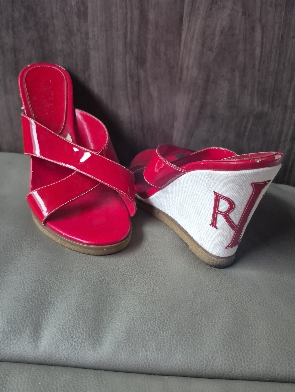 Ralph Lauren Red Patent Leather Wedge Sandals